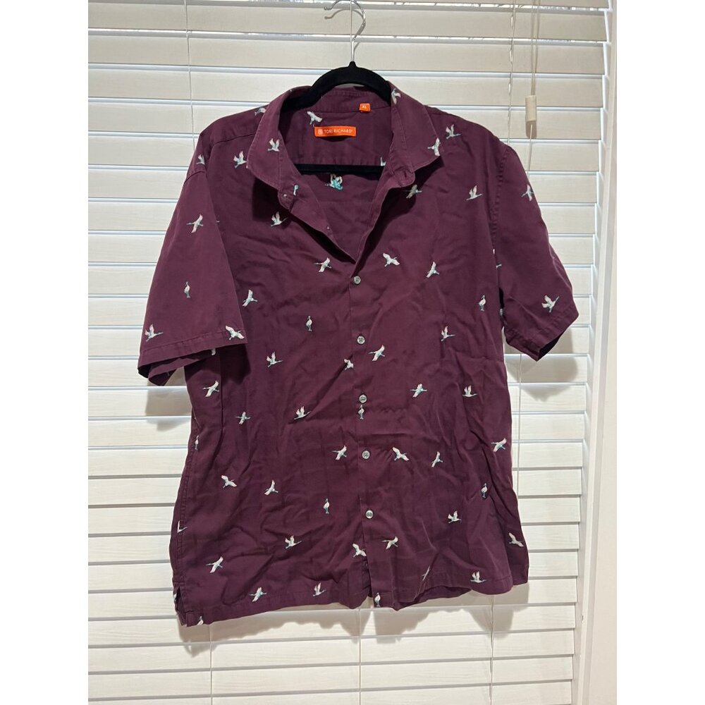 Tori Richard‎ Bird Print Short Sleeve Button Up Shirt - Size XL